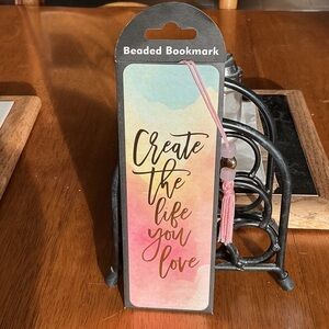 Beaded Bookmark with Pink Tassel watercolor sunset